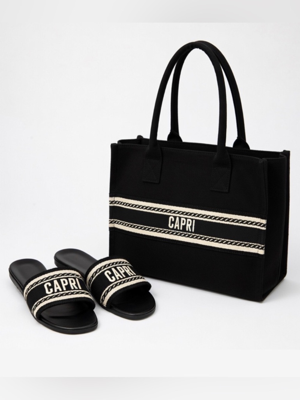 NFS | a new day Black Tote and Slide Set with White Accents